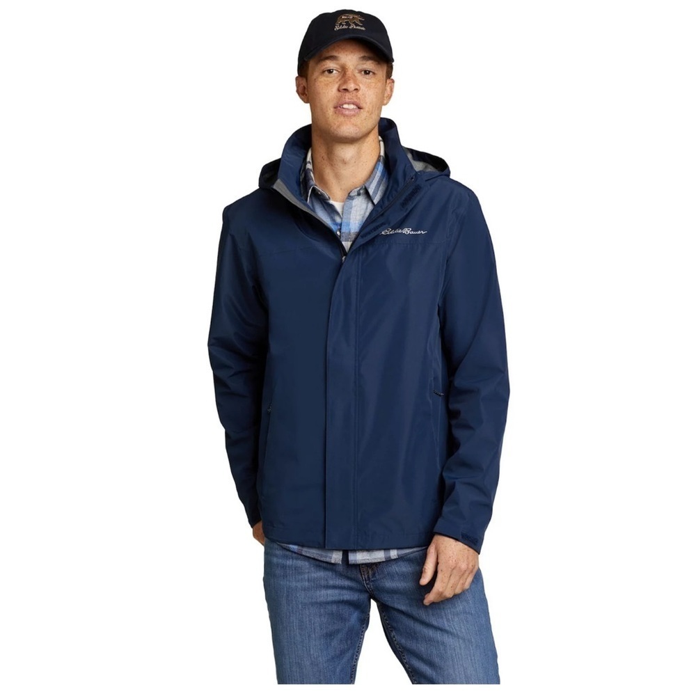 EDDIE BAUER Men’s Windbreaker with Hood and Water Resistance in Navy Size Small